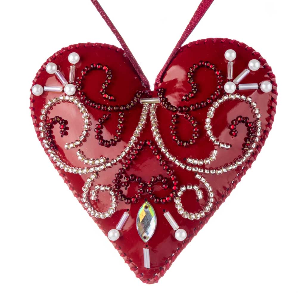 Elegant Red Heart Bead Embroidery Kit