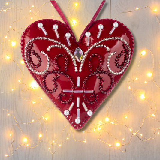 Elegant Red Heart Bead Embroidery Kit