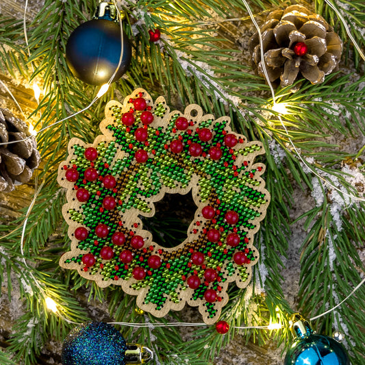 Holly Christmas Wreath Embroidery Kit