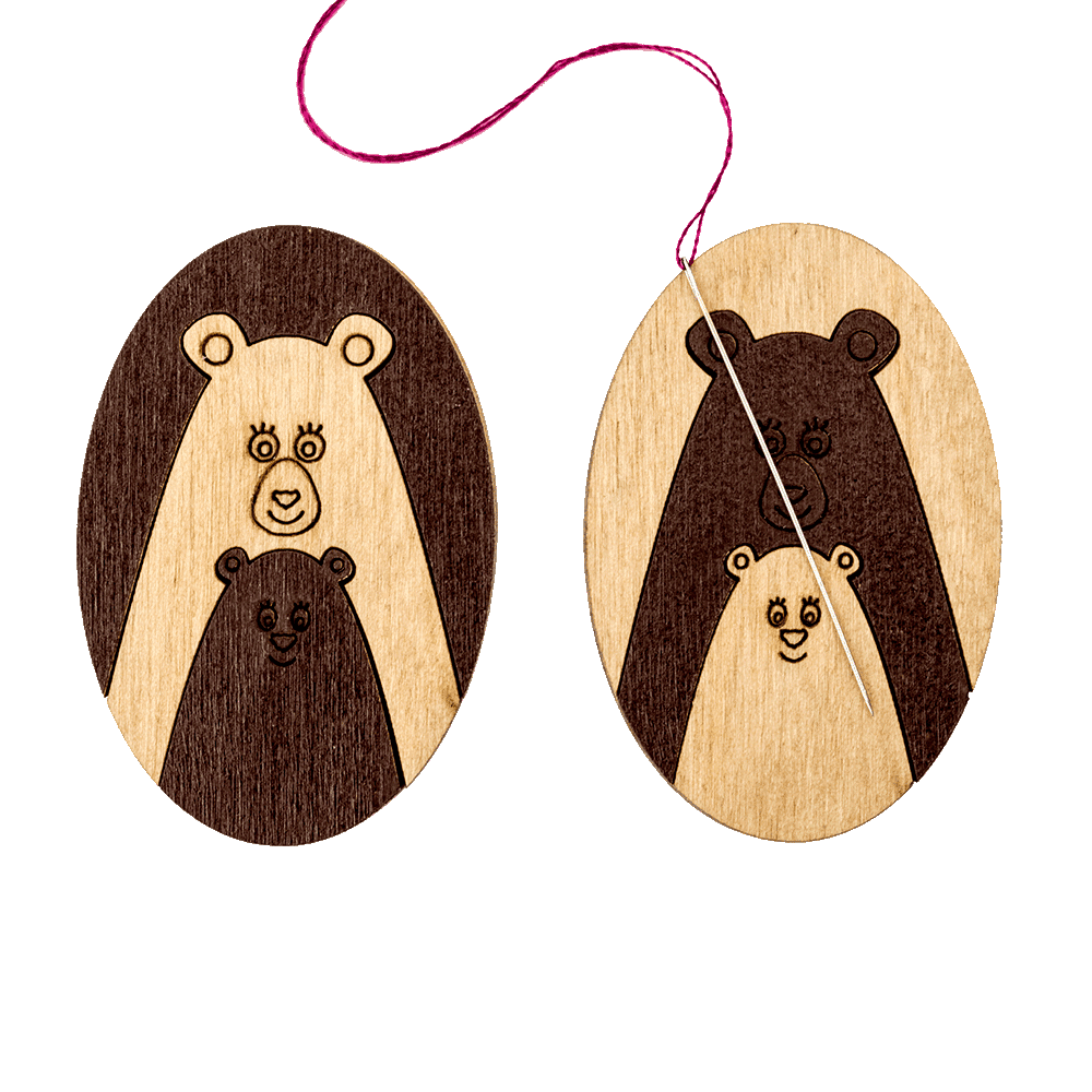 Mama & Cub Bears Wooden Needle Minder