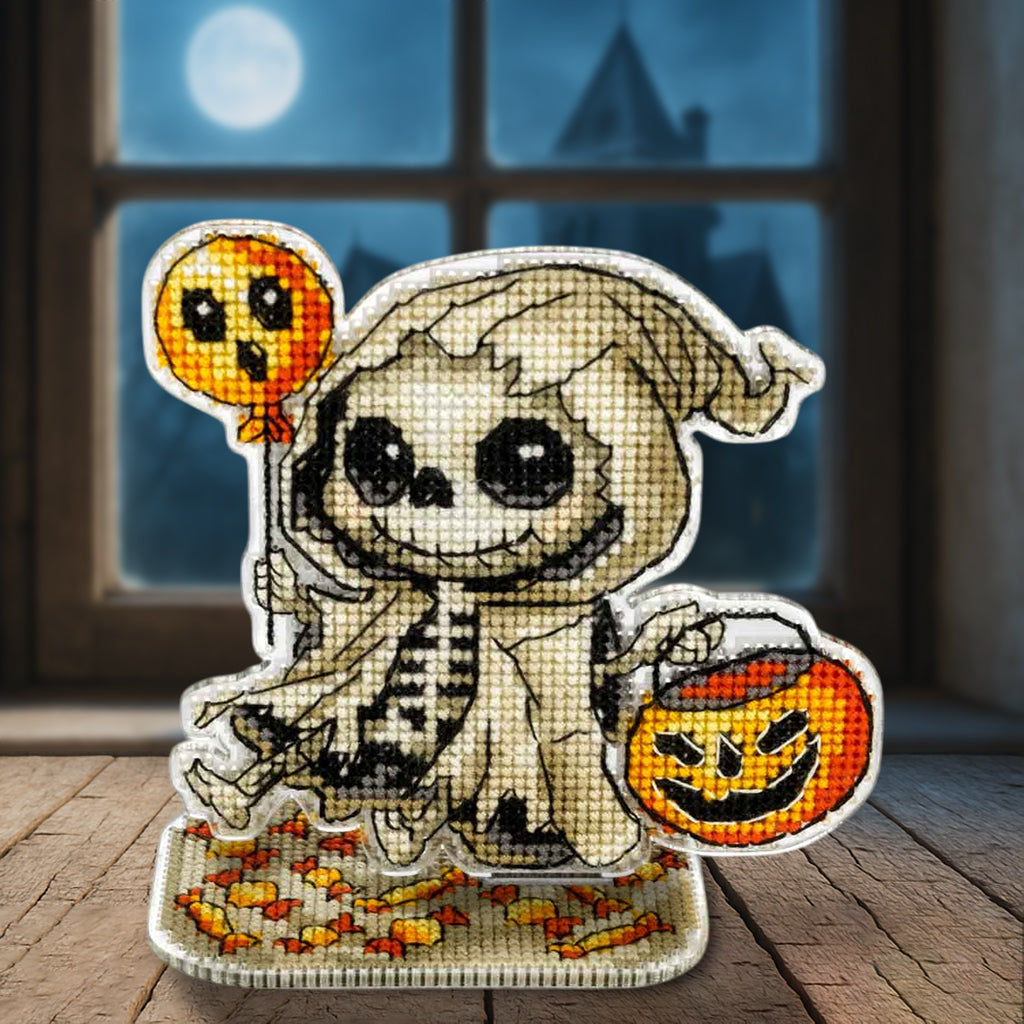 Little Trick-or-Treat Skeleton Cross Stitch Kit