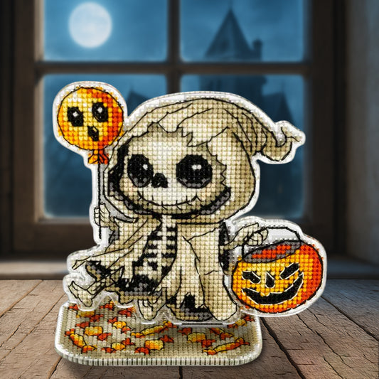 Little Trick-or-Treat Skeleton Cross Stitch Kit