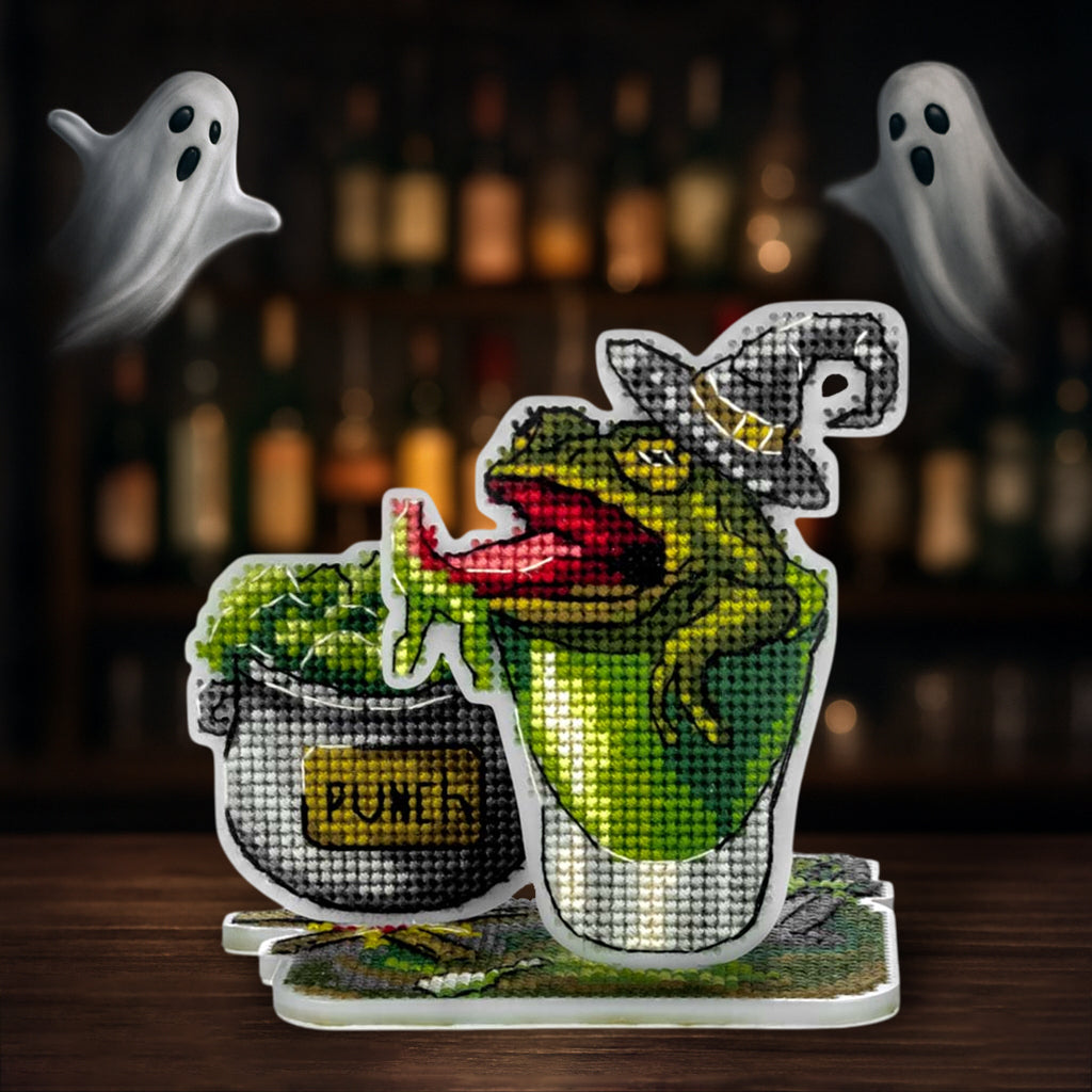 Witch Frog Halloween Cross Stitch Kit