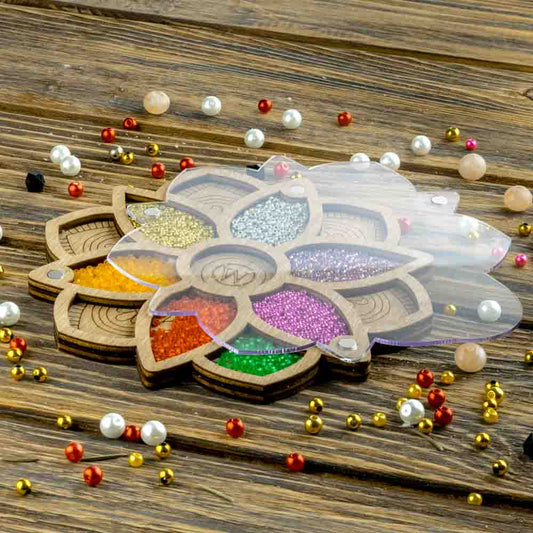Floral Wooden Bead Organizer Box with Clear Lid