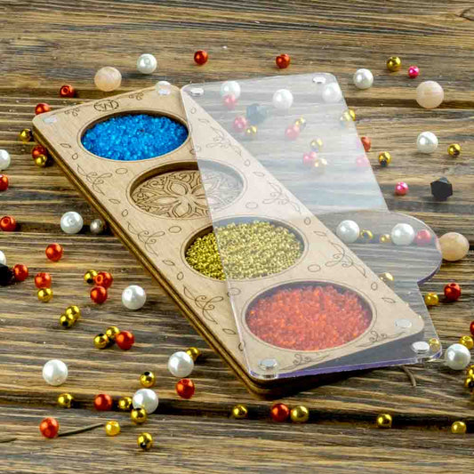 Compact Wooden Bead Organiser Box with Clear Lid