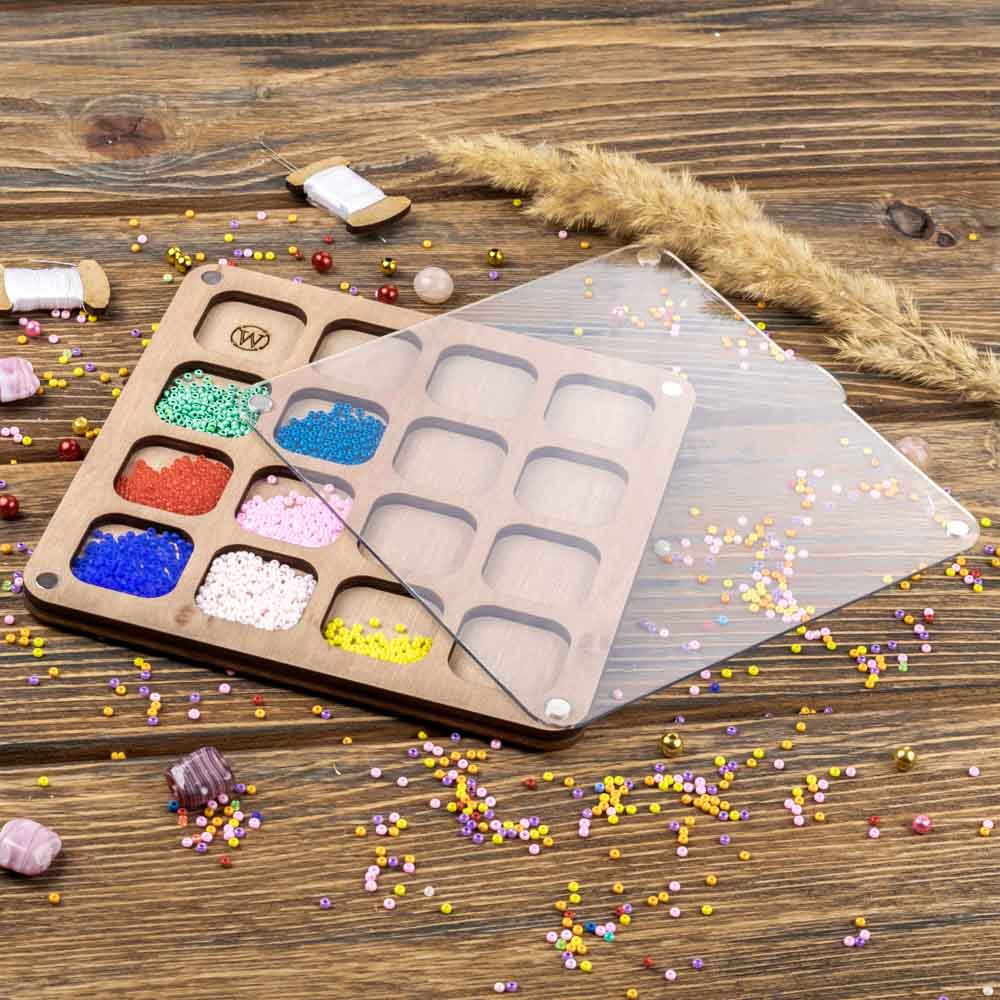 Wooden Bead Organiser Box with Clear Lid